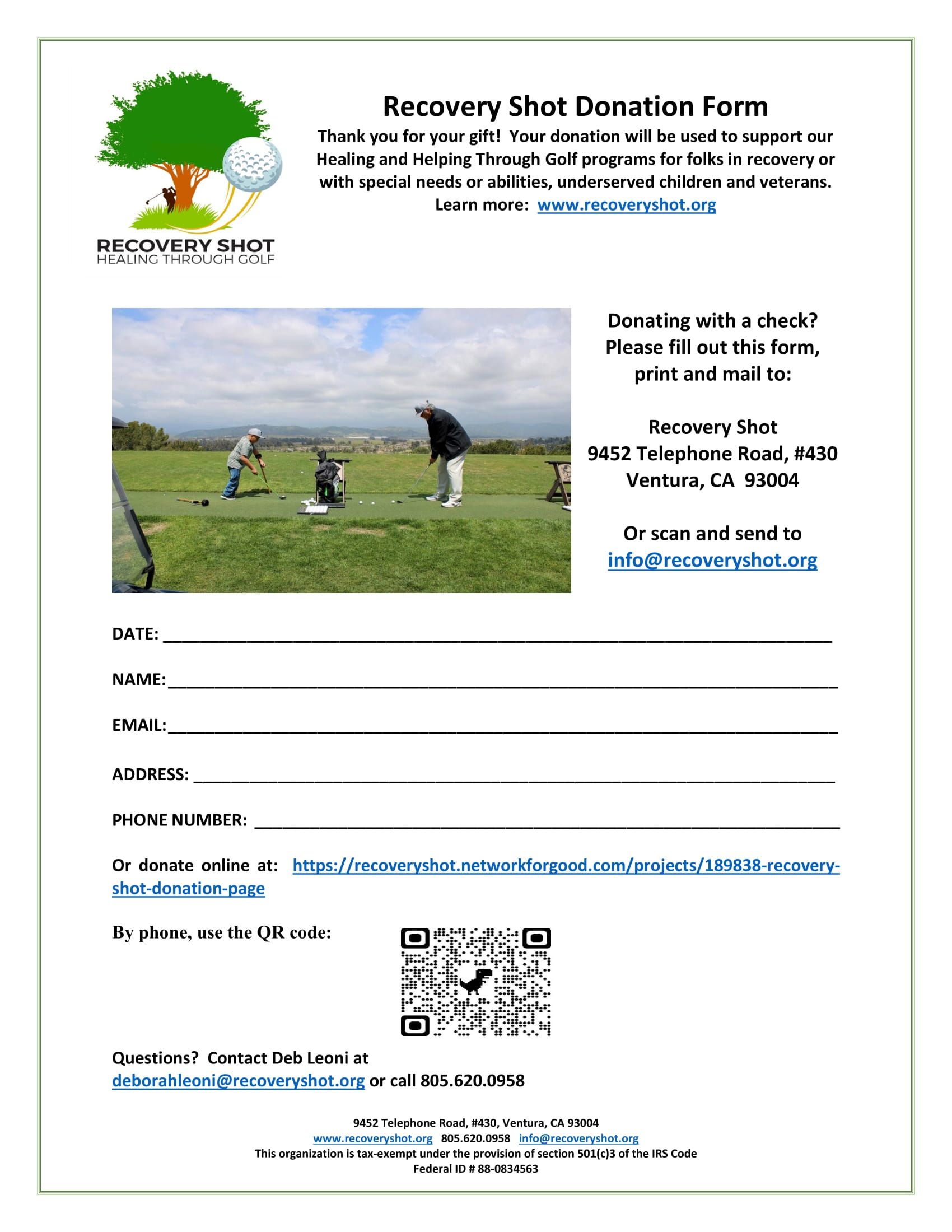 Recovery Shot Donation Form