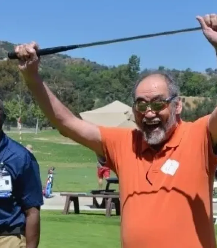 cheering recovery shot golfer